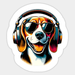 Beagle Smiling DJ with Headphones Japanese Art Sticker